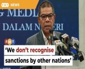 Saifuddin Nasution Ismail says Malaysia only acknowledges sanctions imposed by the UN Security Council. &#60;br/&#62;&#60;br/&#62;Read More: https://www.freemalaysiatoday.com/category/nation/2024/05/09/we-dont-recognise-sanctions-by-individual-nations-says-home-minister/ &#60;br/&#62;&#60;br/&#62;Laporan Lanjut: https://www.freemalaysiatoday.com/category/bahasa/tempatan/2024/05/09/malaysia-tak-iktiraf-sekatan-oleh-negara-kata-menteri-dalam-negeri/&#60;br/&#62;&#60;br/&#62;Free Malaysia Today is an independent, bi-lingual news portal with a focus on Malaysian current affairs.&#60;br/&#62;&#60;br/&#62;Subscribe to our channel - http://bit.ly/2Qo08ry&#60;br/&#62;------------------------------------------------------------------------------------------------------------------------------------------------------&#60;br/&#62;Check us out at https://www.freemalaysiatoday.com&#60;br/&#62;Follow FMT on Facebook: https://bit.ly/49JJoo5&#60;br/&#62;Follow FMT on Dailymotion: https://bit.ly/2WGITHM&#60;br/&#62;Follow FMT on X: https://bit.ly/48zARSW &#60;br/&#62;Follow FMT on Instagram: https://bit.ly/48Cq76h&#60;br/&#62;Follow FMT on TikTok : https://bit.ly/3uKuQFp&#60;br/&#62;Follow FMT Berita on TikTok: https://bit.ly/48vpnQG &#60;br/&#62;Follow FMT Telegram - https://bit.ly/42VyzMX&#60;br/&#62;Follow FMT LinkedIn - https://bit.ly/42YytEb&#60;br/&#62;Follow FMT Lifestyle on Instagram: https://bit.ly/42WrsUj&#60;br/&#62;Follow FMT on WhatsApp: https://bit.ly/49GMbxW &#60;br/&#62;------------------------------------------------------------------------------------------------------------------------------------------------------&#60;br/&#62;Download FMT News App:&#60;br/&#62;Google Play – http://bit.ly/2YSuV46&#60;br/&#62;App Store – https://apple.co/2HNH7gZ&#60;br/&#62;Huawei AppGallery - https://bit.ly/2D2OpNP&#60;br/&#62;&#60;br/&#62;#FMTNews #Malaysia #DontRecognise #IndivididualNationSanctions #SaifuddinNasutionIsmail