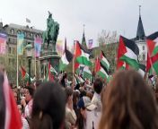 Thousands of pro-Palestinian demonstrators have been gathering in central Malmö ahead of the 2024 Eurovision Song Contest. They have been protesting against Israel’s participation in this year’s contest in the southern Swedish city. Security is tight ahead of the final on Saturday, with armoured police reinforcements from Denmark and Norway drafted in to help. Report by Jonesia. Like us on Facebook at http://www.facebook.com/itn and follow us on Twitter at http://twitter.com/itn