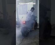 This guy was doing a burnout on his motorbike to get rid of his old tire. However, he accidentally released the brakes and propelled forward, crashing into a gate and flipping the bike.