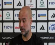 Manchester City boss Pep Guardiola reacts to his teams 4-0 victory at Craven Cottage, the performance overall and the title race against Arsenal&#60;br/&#62;&#60;br/&#62;Craven Cottage, London, UK