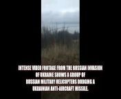 More Footage of the Russian declared war on Ukraine shows a group of low flying Russian MI-8 transport helicopters deploying flares after one of them nearly got hit by a Ukrainian anti-air missile. &#60;br/&#62;